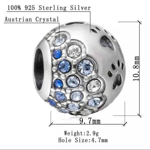 Pave paw print with crystals charm. - Picture 4 of 8